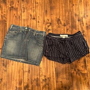 Lot of 2, shorts and jean skirt, Size 2